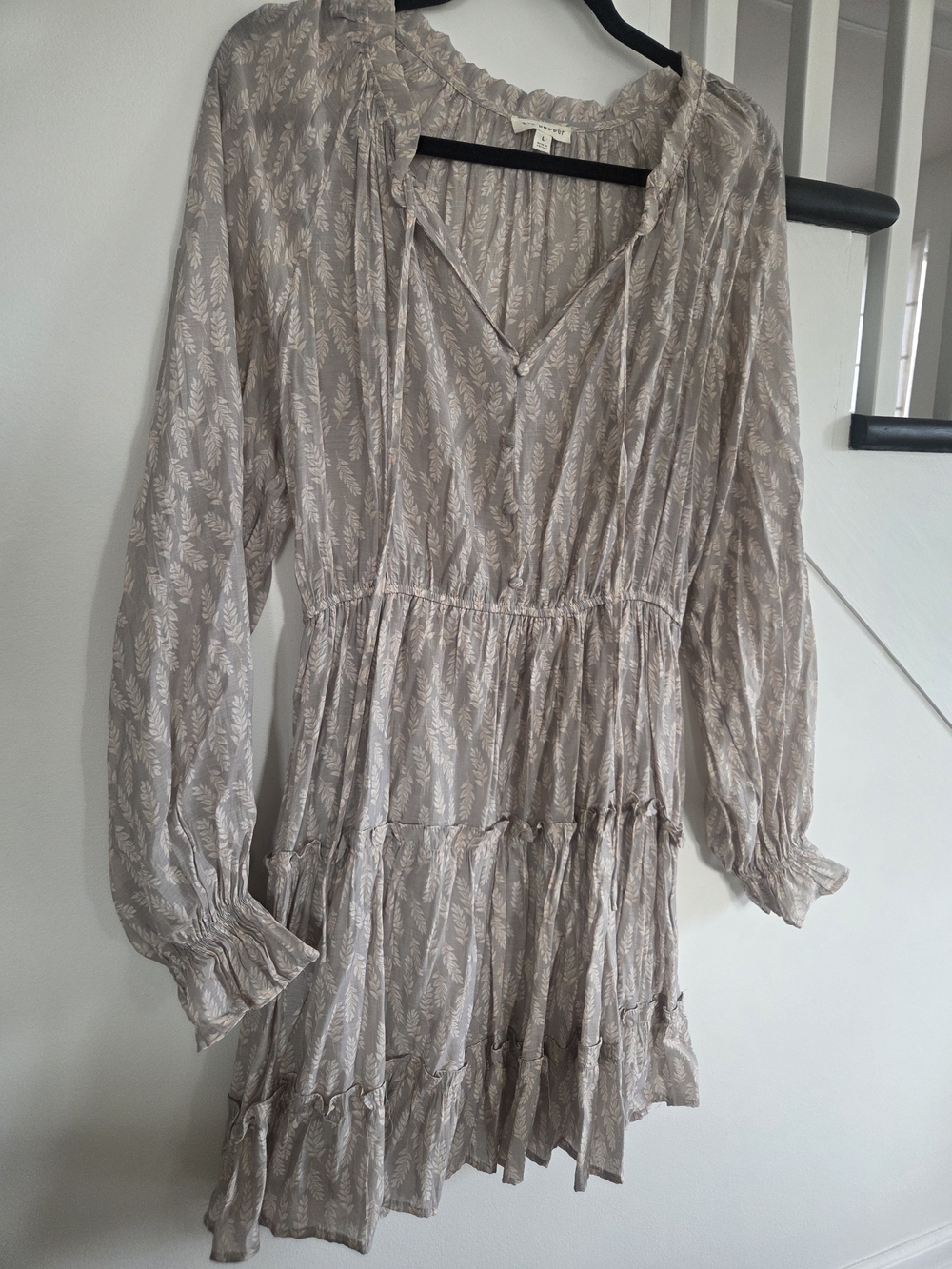 Blu Pepper Taupe Printed Long-Sleeve Tiered Dress - Picture 2 of 3